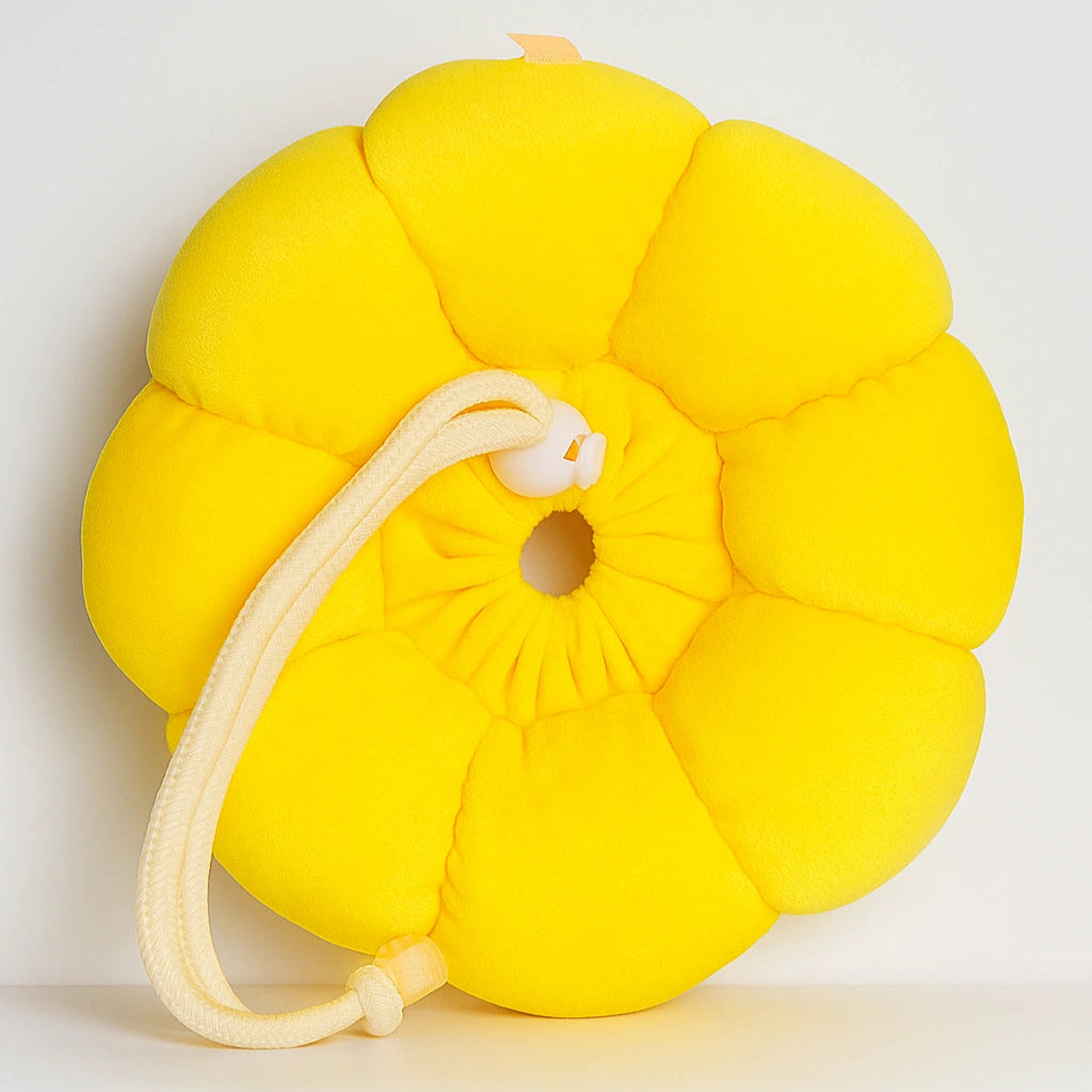 Colar Elizabetano girassol amarelo para gatos, modelo acolchoado e ajustável